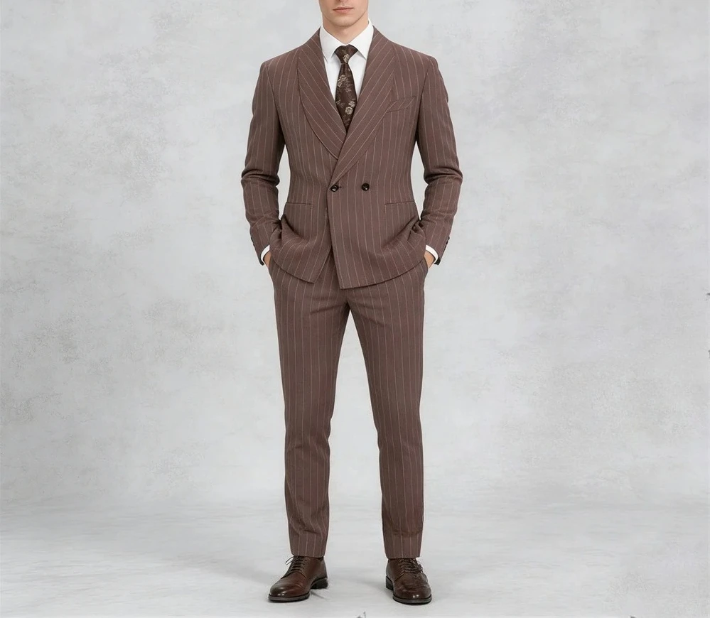 Men’s Brown Pinstripe Double Breasted Suit Set Including Jacket & Pants, Elegant Business Suit for Wedding, Interview
Men’s Brown Pinstripe Double Breasted Suit Set Including Jacket & Pants, Elegant Business Suit for Wedding, Interview