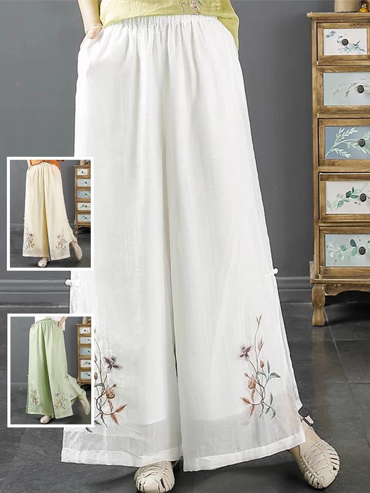 Embroidered Wide Leg Pants Casual Straight Cut Slit Design plus Size Women's Loose Fit Cotton Blend Spring Summer Trousers
Embroidered Wide Leg Pants Casual Straight Cut Slit Design plus Size Women's Loose Fit Cotton Blend Spring Summer Trousers