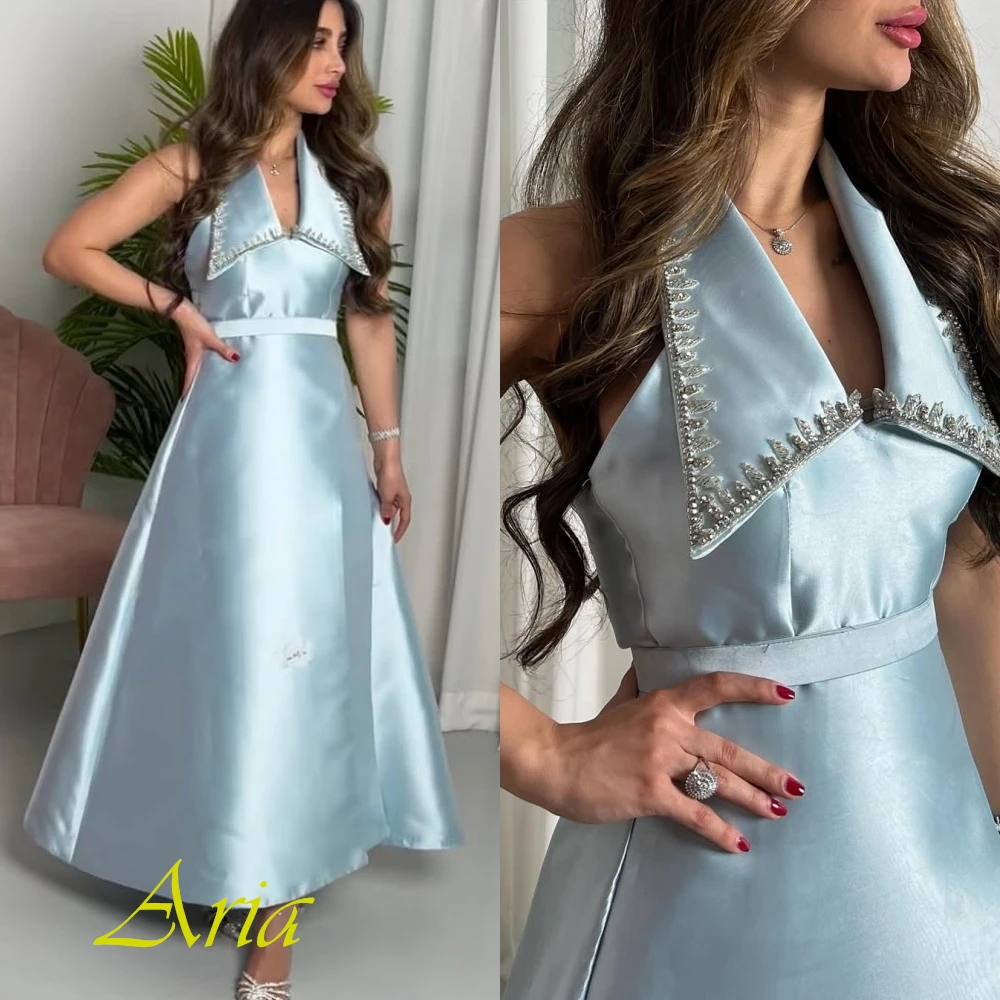Customized Exquisite Blue V-Neck Sleeveless Evening Dress High Quality Satin Prom Dresses Temperament Crystal Party Gowns
Customized Exquisite Blue V-Neck Sleeveless Evening Dress High Quality Satin Prom Dresses Temperament Crystal Party Gowns