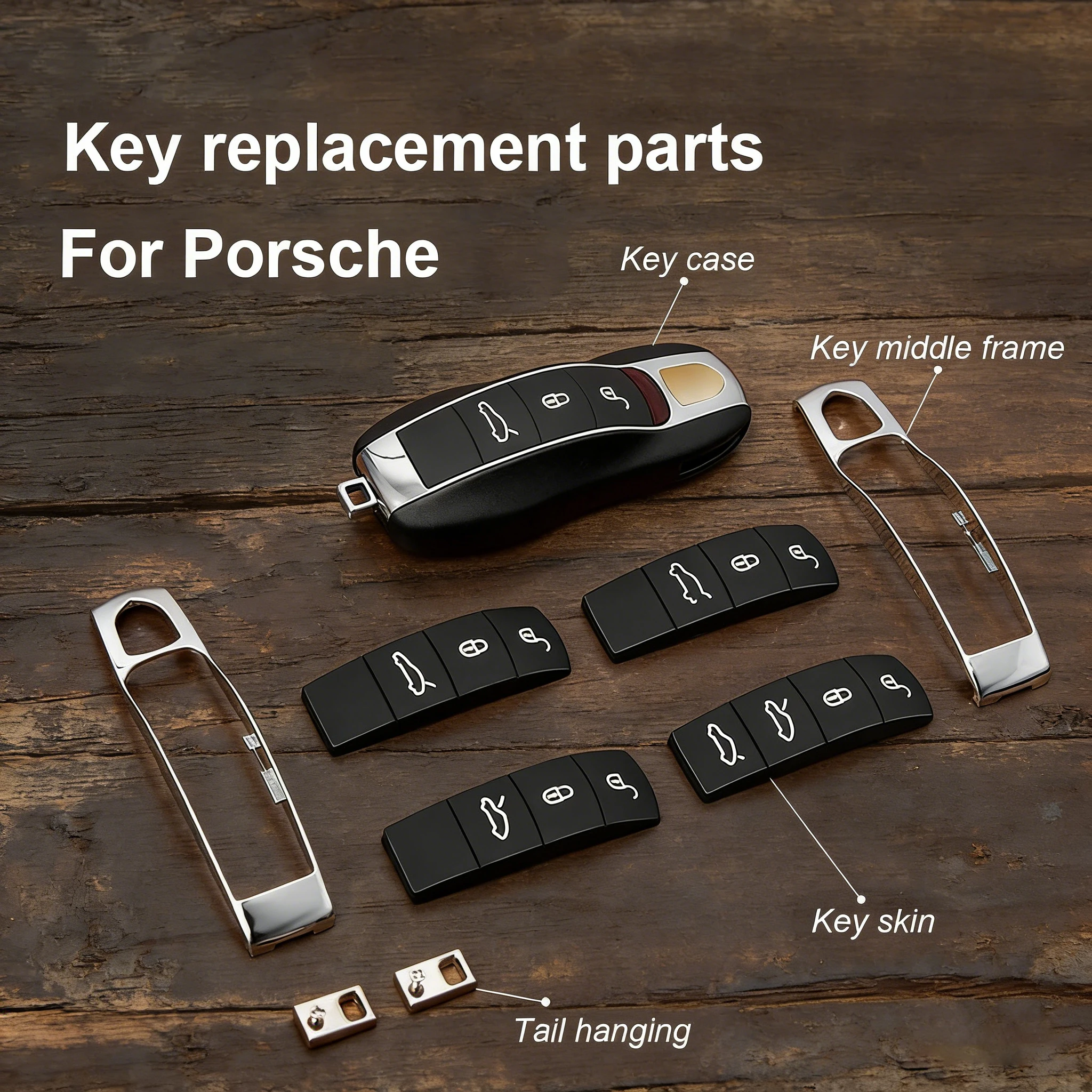 For Porsche Cayenne Macan Panamera 911 718 Key Repair Kit Metal Frame Button Cover Tail Hanging Keychain Replacement Parts Set
For Porsche Cayenne Macan Panamera 911 718 Key Repair Kit Metal Frame Button Cover Tail Hanging Keychain Replacement Parts Set