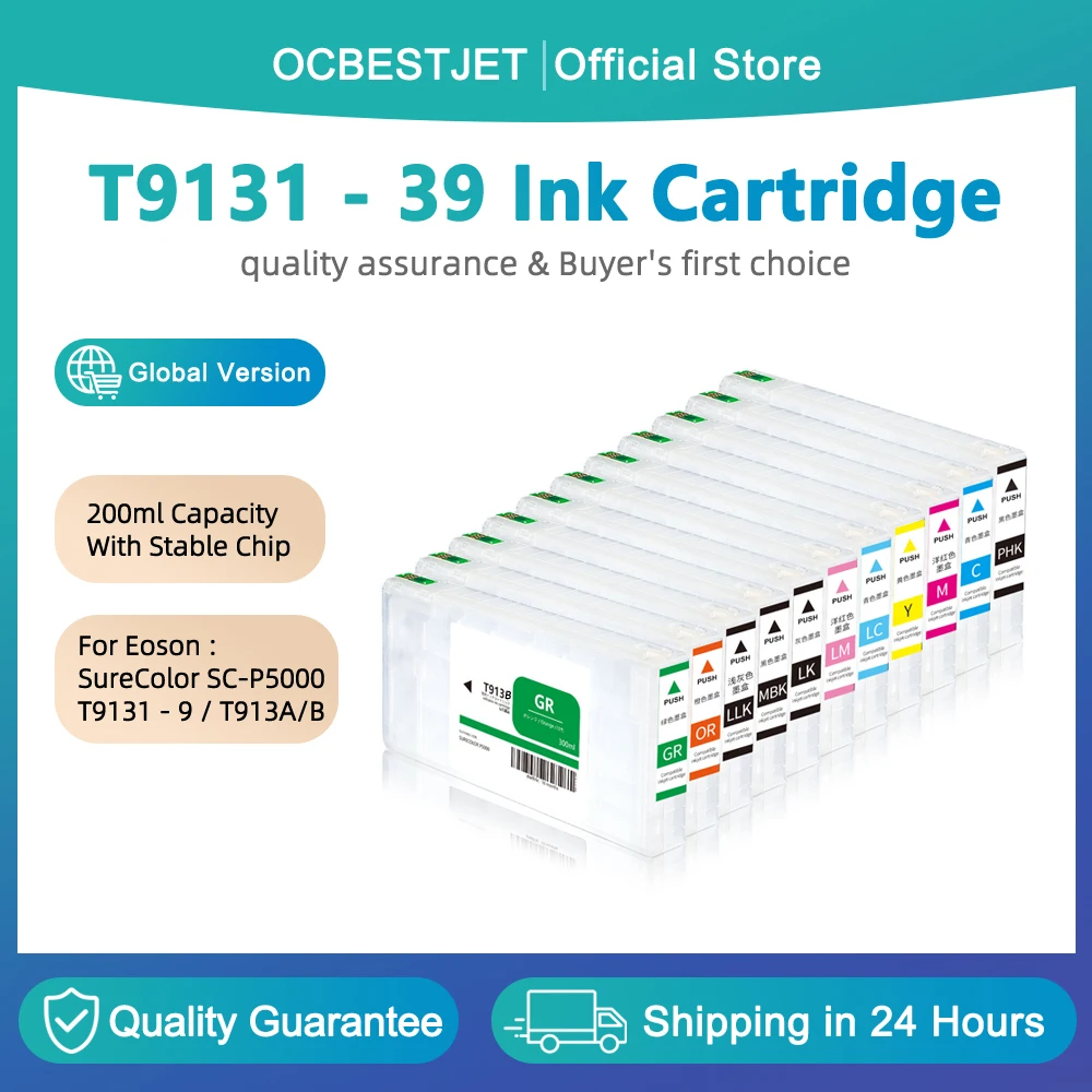 Многоразовый картридж с чернилами T9131 - T9139 T913A T913B объемом 200 мл для принтера Epson SureColor SC-P5000, работает только в Европе/Северной Америке.
Многоразовый картридж с чернилами T9131 - T9139 T913A T913B объемом 200 мл для принтера Epson SureColor SC-P5000, работает только в Европе/Северной Америке.