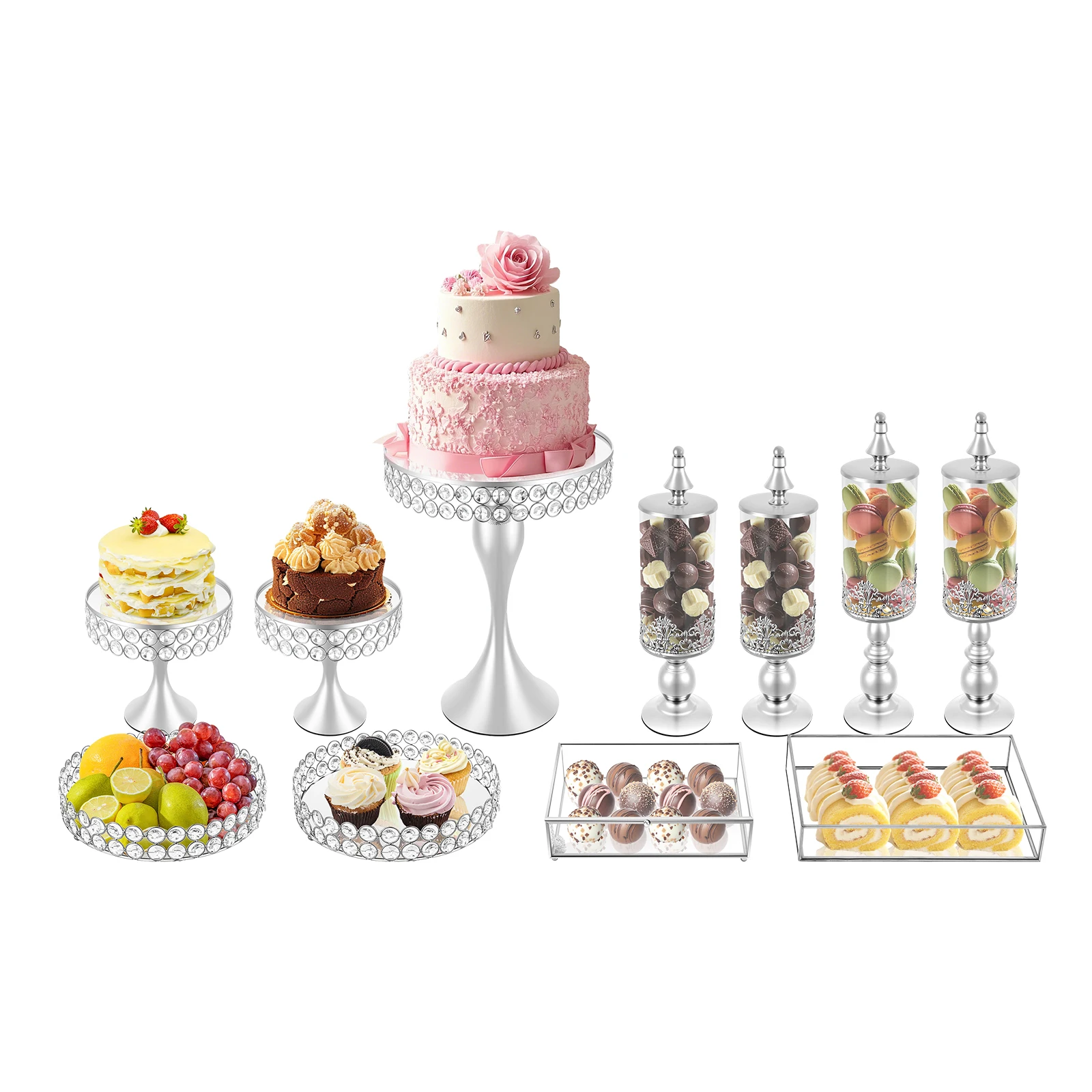 Cake Stands 11 Pieces Silver Cake Stand Set Dessert Biscuit Holder for Party Bakery Wedding
Cake Stands 11 Pieces Silver Cake Stand Set Dessert Biscuit Holder for Party Bakery Wedding