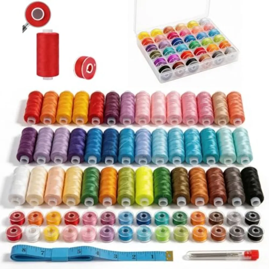 Sewing Thread Kit with Prewound Bobbins, 90PCS 36 Colors Polyester Thread Set, 400 Yards per Spool, for Sewing Machine and Hand
Sewing Thread Kit with Prewound Bobbins, 90PCS 36 Colors Polyester Thread Set, 400 Yards per Spool, for Sewing Machine and Hand