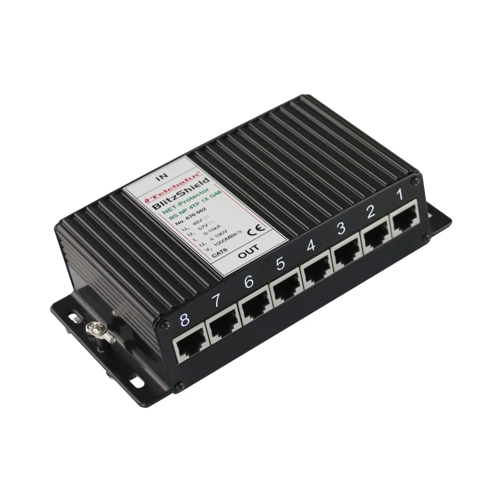 Factory Telebahn 48V 57V CAT6 10kA 8 Ports 1000Mbps TVSS Lightning Suppression Network Surge Protection Gigabit POE RJ45 SPD
Factory Telebahn 48V 57V CAT6 10kA 8 Ports 1000Mbps TVSS Lightning Suppression Network Surge Protection Gigabit POE RJ45 SPD