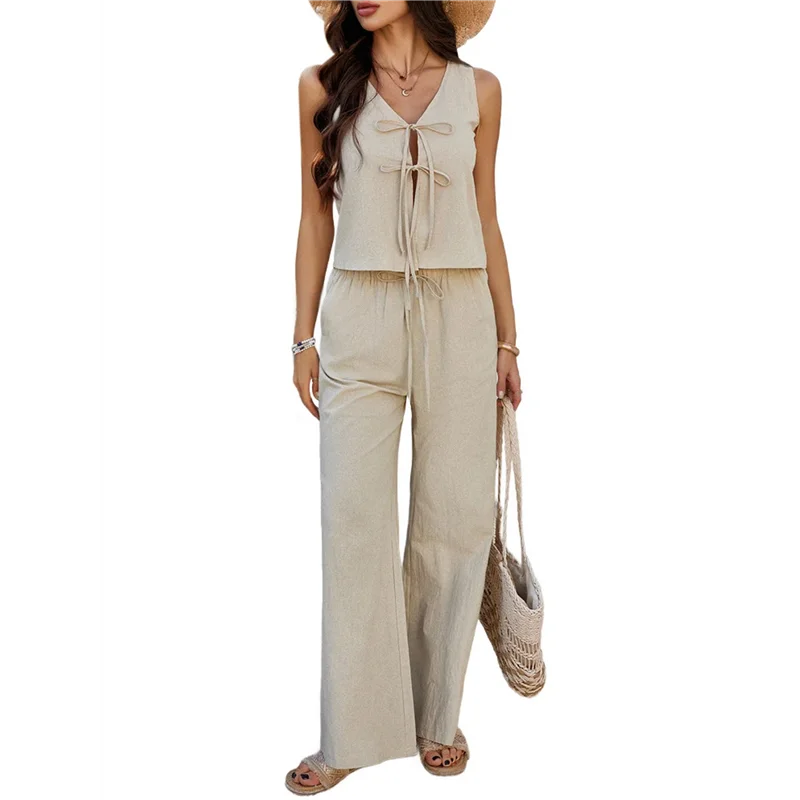 ABRT-Womens 2 Piece Outfits V Neck Tie Waist Vest And Wide Leg Casual Pants Sets
ABRT-Womens 2 Piece Outfits V Neck Tie Waist Vest And Wide Leg Casual Pants Sets