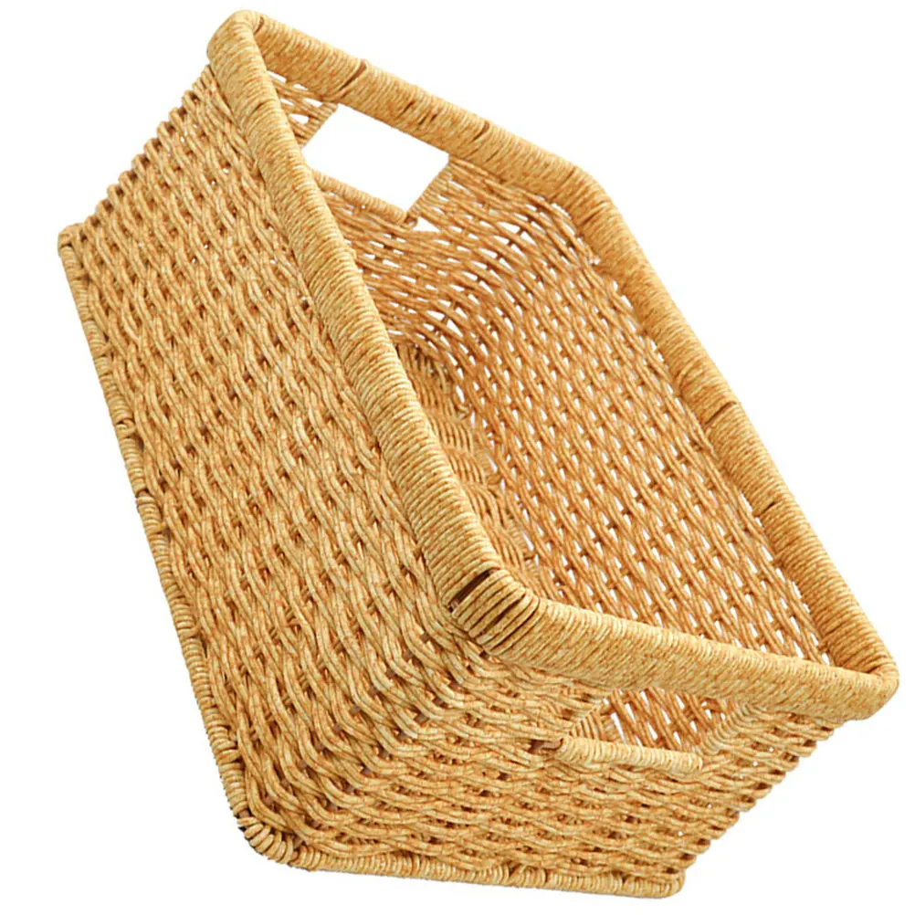Premium Woven Storage Basket Sturdy Imitation Rattan Desktop Finishing Basket Hollow Handle for Clothing Makeup Snacks Home
Premium Woven Storage Basket Sturdy Imitation Rattan Desktop Finishing Basket Hollow Handle for Clothing Makeup Snacks Home