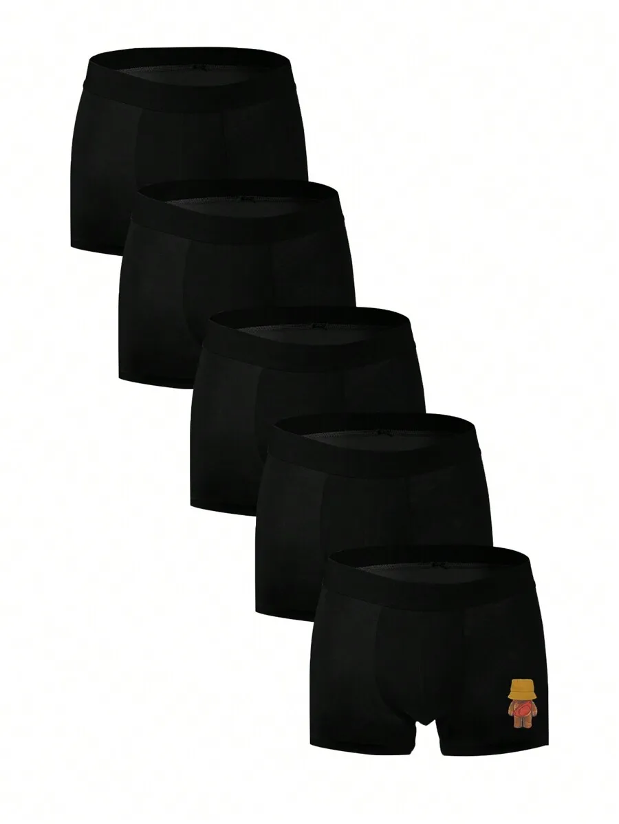 Mens Black Boxer Shorts With Small Cartoon Print, 5 Pcs
Mens Black Boxer Shorts With Small Cartoon Print, 5 Pcs