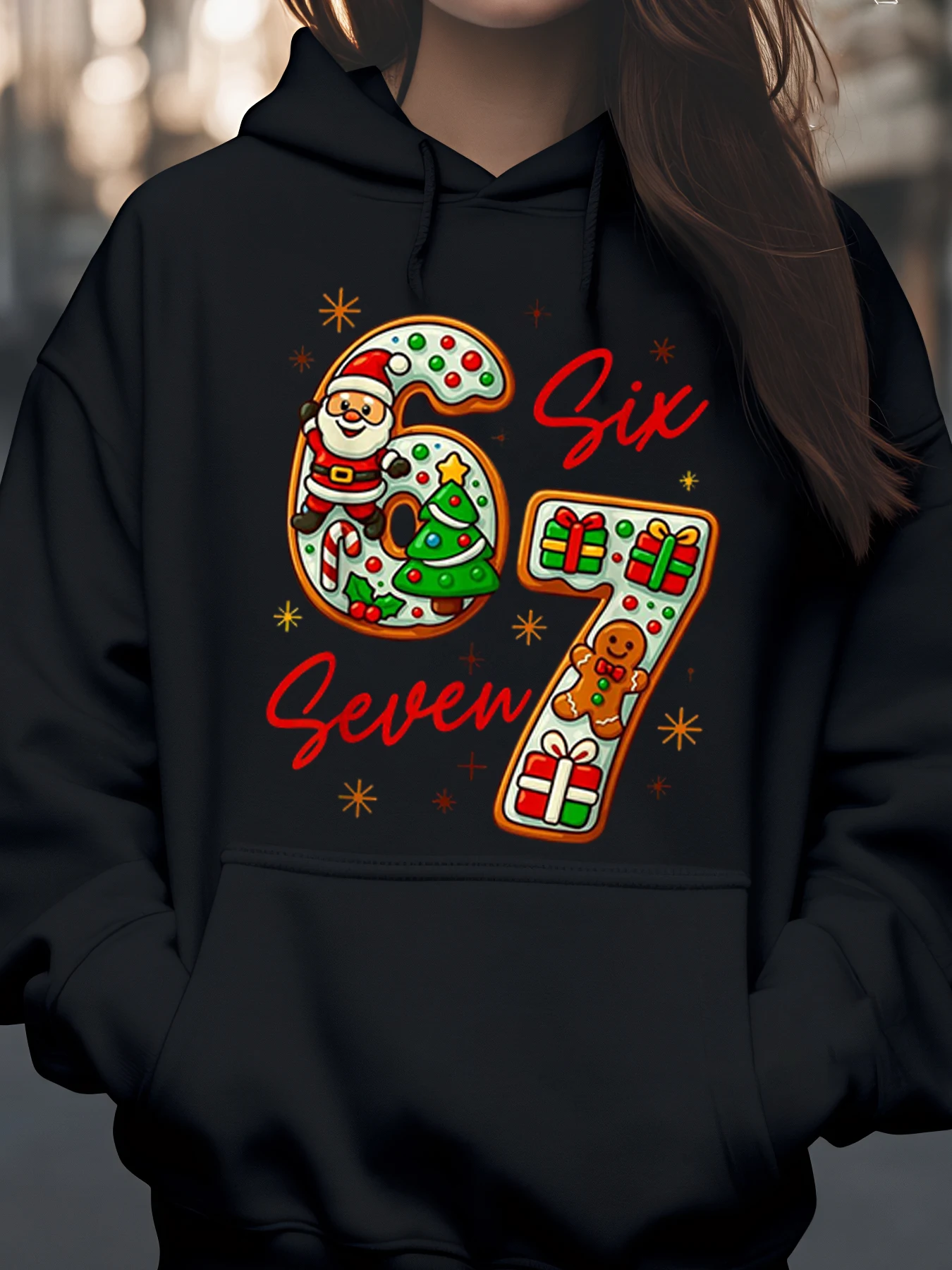 Рождественское печенье с цифрами шесть семи, толстовка с капюшоном, праздничная одежда для женщин
Рождественское печенье с цифрами шесть семи, толстовка с капюшоном, праздничная одежда для женщин