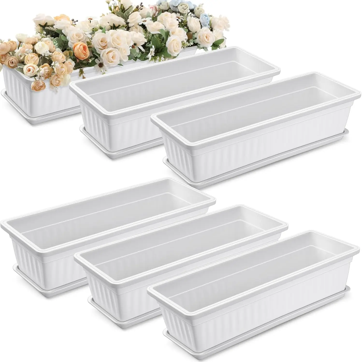 6-Pack 23 Inch Large Window Planter Box with Drainage Trays for Balcony Garden
6-Pack 23 Inch Large Window Planter Box with Drainage Trays for Balcony Garden