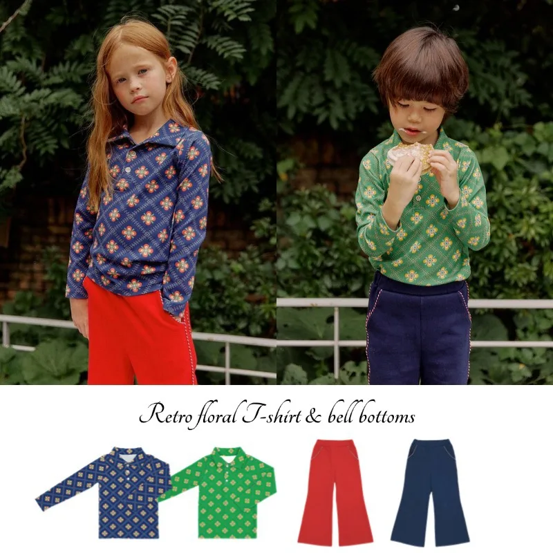 Children's T-shirt Autumn Winter High quality girls Boys retro pattern lapel shirt fashion long-sleeved Bell bottom pants 2Pcs
Children's T-shirt Autumn Winter High quality girls Boys retro pattern lapel shirt fashion long-sleeved Bell bottom pants 2Pcs