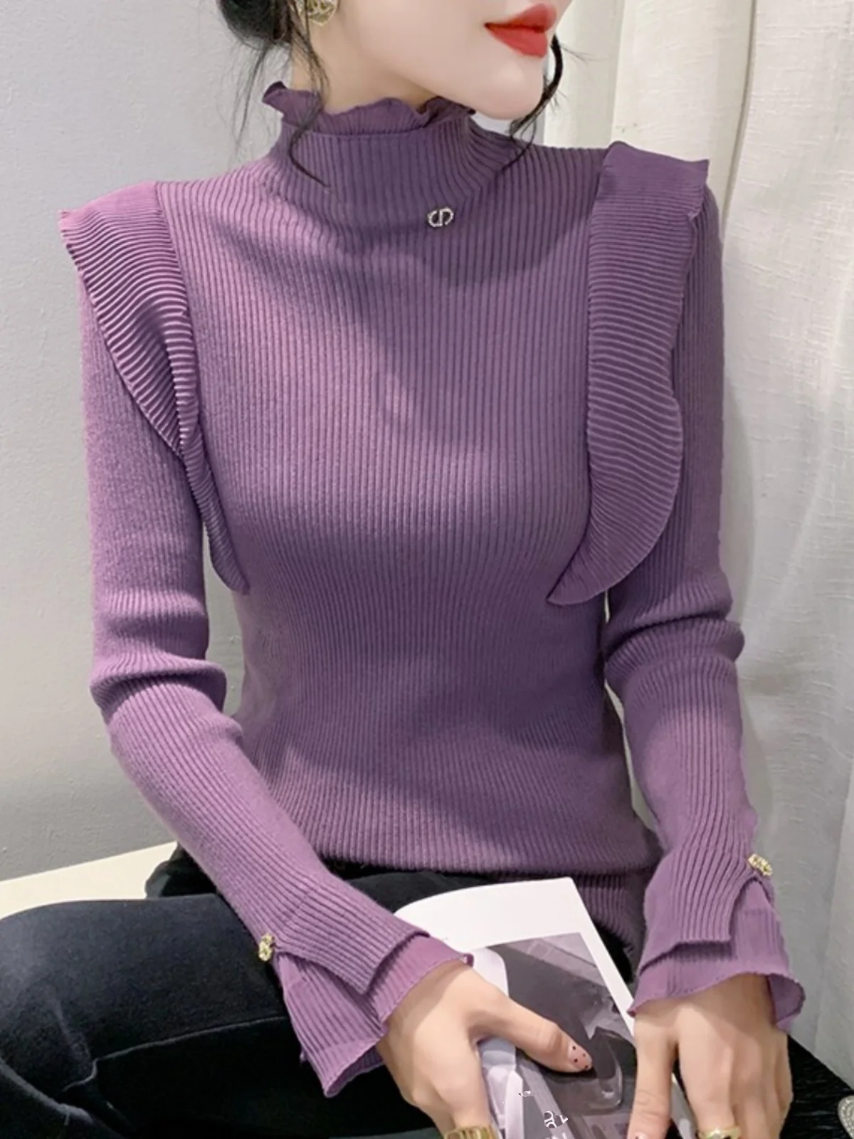 Faionable f High Collar Long Sve Women's Knitted Sweater Slim Fit Splice Sle Commute Sle Korean Version Base irt
Faionable f High Collar Long Sve Women's Knitted Sweater Slim Fit Splice Sle Commute Sle Korean Version Base irt