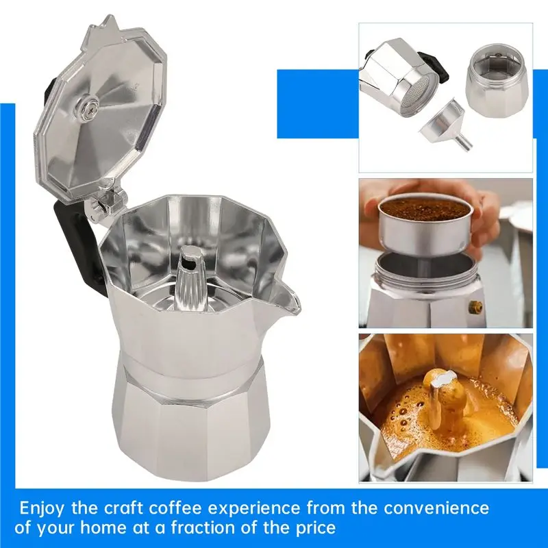 A92P Moka Pot Italian Coffee Machine Espresso Aluminum Geyser Coffee Maker Latte Stove Classic Coffee Barista Accessories
A92P Moka Pot Italian Coffee Machine Espresso Aluminum Geyser Coffee Maker Latte Stove Classic Coffee Barista Accessories