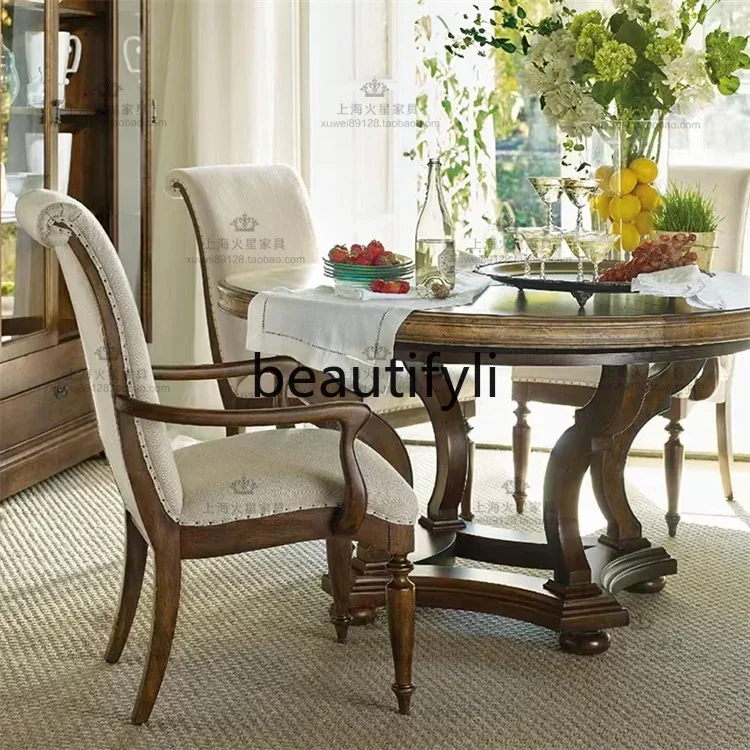 A44 American rural retro solid wood round dining table European dining table and chairs French design furniture
A44 American rural retro solid wood round dining table European dining table and chairs French design furniture