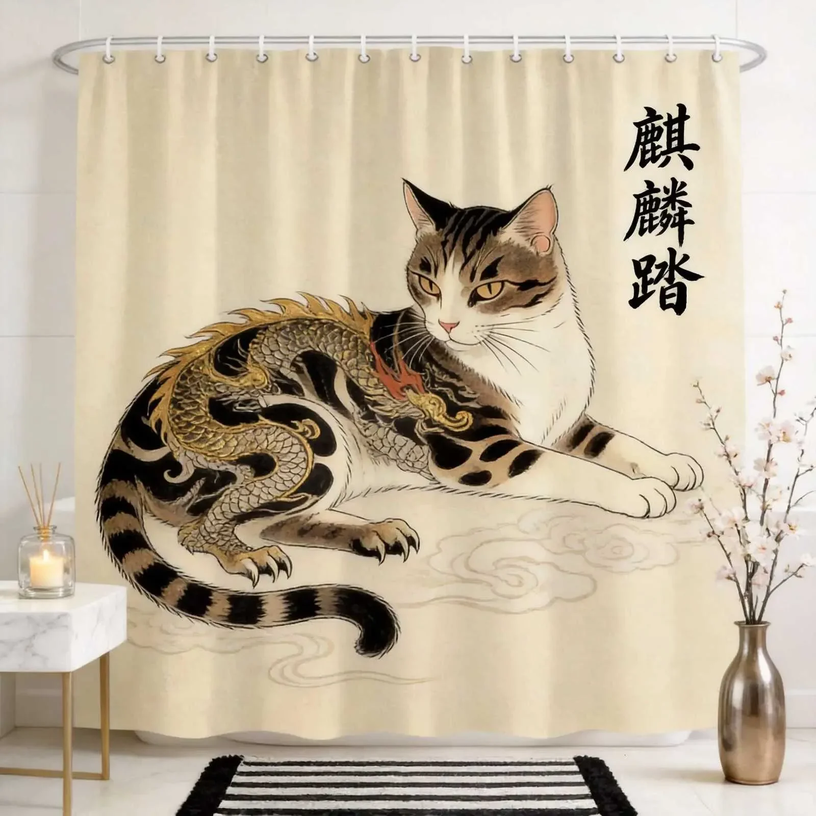 Japanese Ukiyo-e Cat Shower Curtain, Tattoo Style Koi & Wave Print, Waterproof Polyester Bathroom Curtain with Hooks
Japanese Ukiyo-e Cat Shower Curtain, Tattoo Style Koi & Wave Print, Waterproof Polyester Bathroom Curtain with Hooks