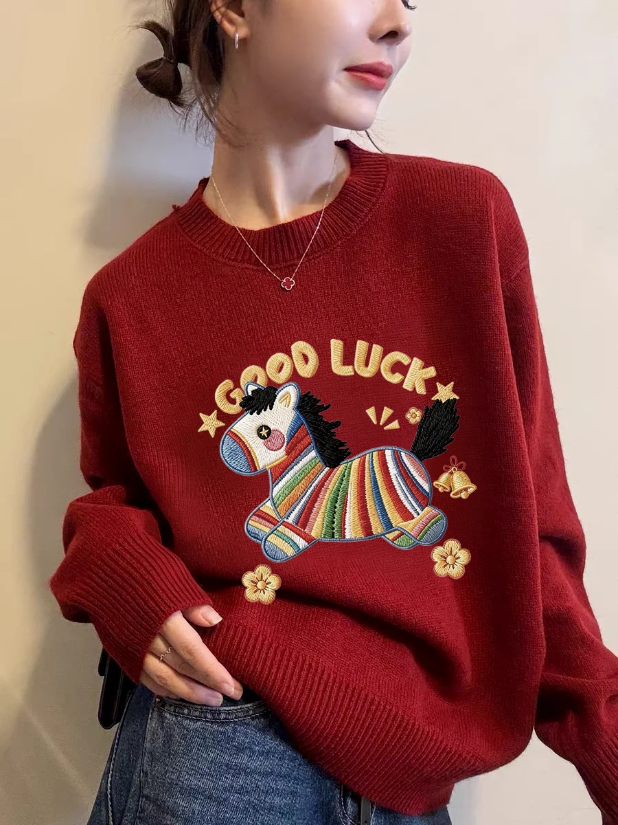 Ladies' Oversized Fce-Lined Thiened Knitted Sweater 2026 Year New Year Red Celebration Lazy Sle Autumn Winter Top
Ladies' Oversized Fce-Lined Thiened Knitted Sweater 2026 Year New Year Red Celebration Lazy Sle Autumn Winter Top