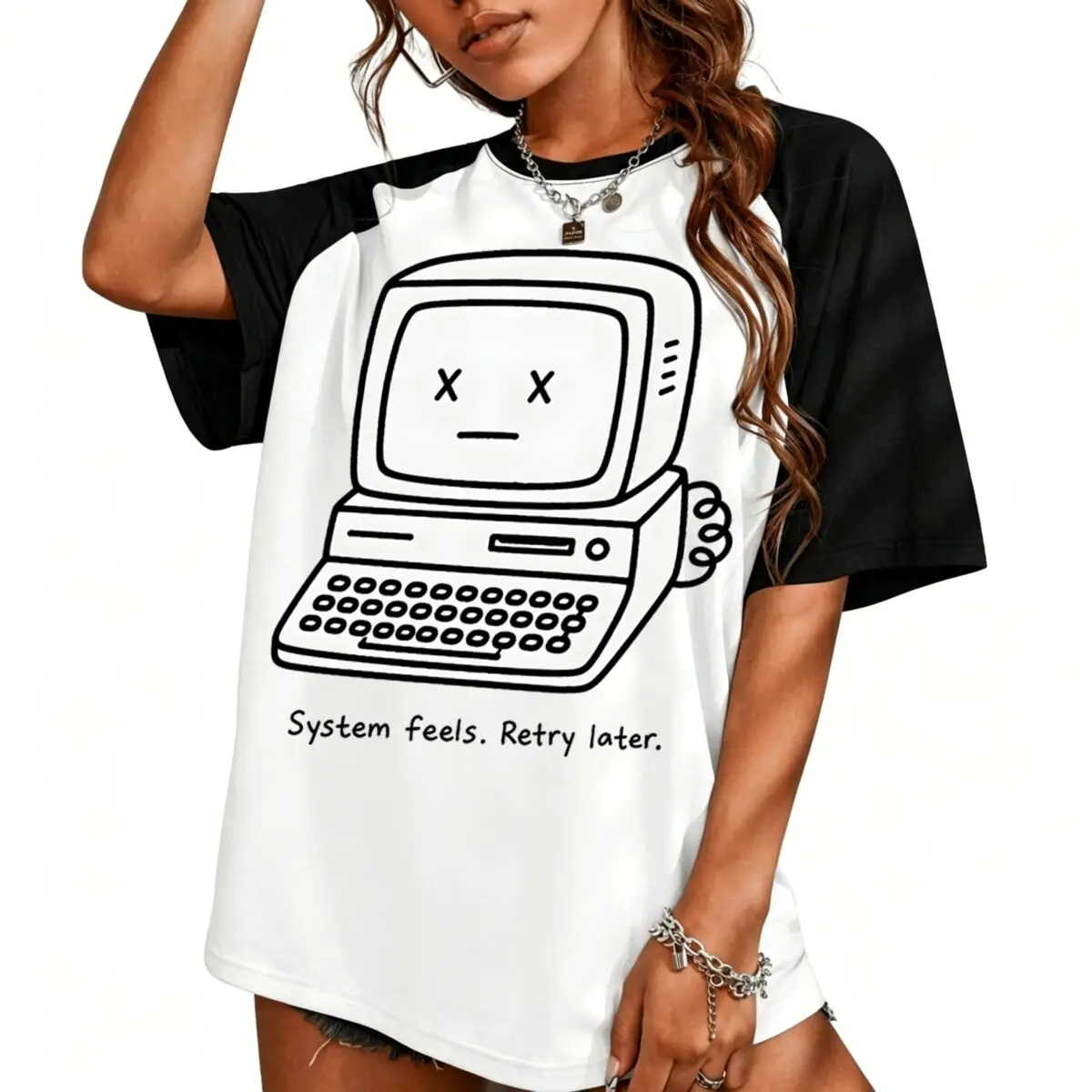 "System Feels Retry Later" Computer T-Shirt Vintage Raglan Sleeve Cotton Short Sleeve Tees Women's Casual American Style Tshirt
"System Feels Retry Later" Computer T-Shirt Vintage Raglan Sleeve Cotton Short Sleeve Tees Women's Casual American Style Tshirt