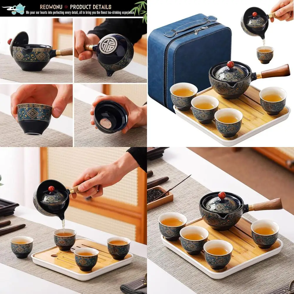 Портативный китайский чайный набор с 360-градусным обзором ° Вращающийся чайник, универсальный дорожный чайный набор в кожаной сумке (4 чашки, цветочный черный)
Портативный китайский чайный набор с 360-градусным обзором ° Вращающийся чайник, универсальный дорожный чайный набор в кожаной сумке (4 чашки, цветочный черный)