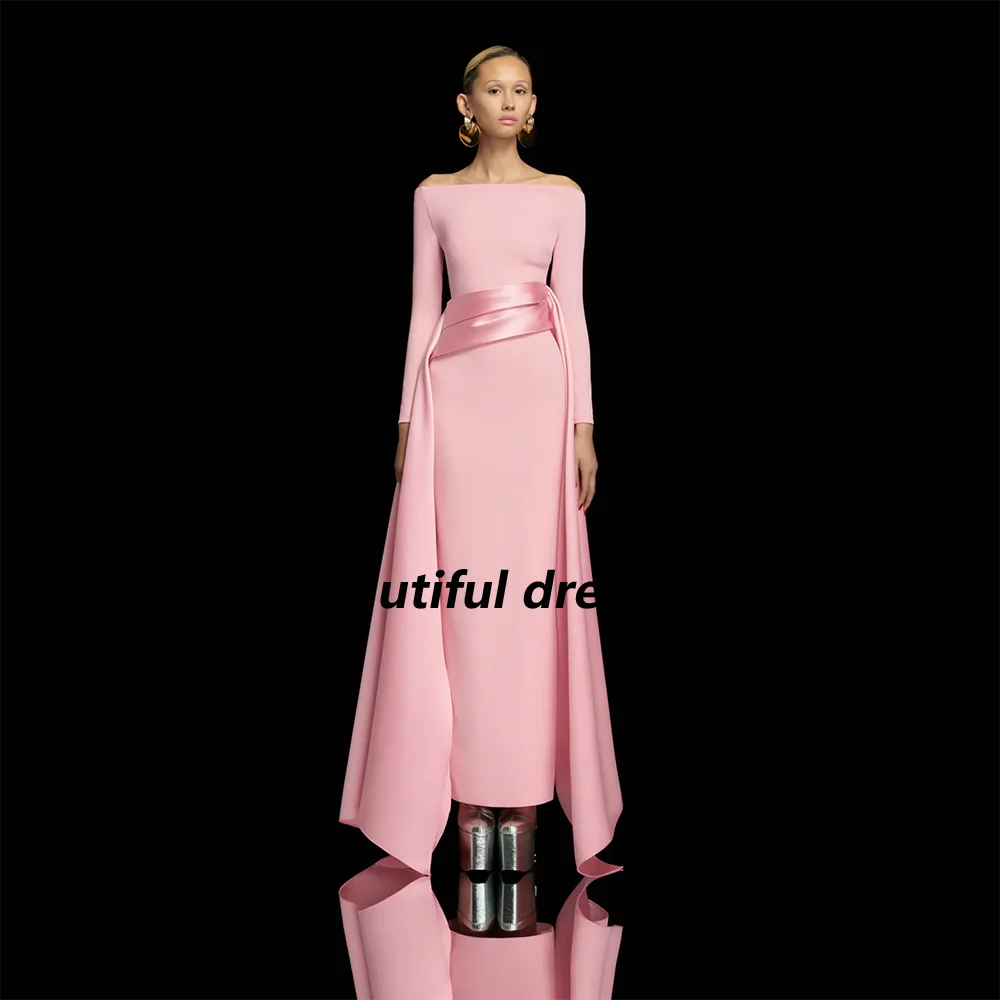 Pink Evening Dress Customized Long Sleeves Boat Neck Floor Length Jersey Saudi Arab Prom Gown Simple Casual Dresses
Pink Evening Dress Customized Long Sleeves Boat Neck Floor Length Jersey Saudi Arab Prom Gown Simple Casual Dresses