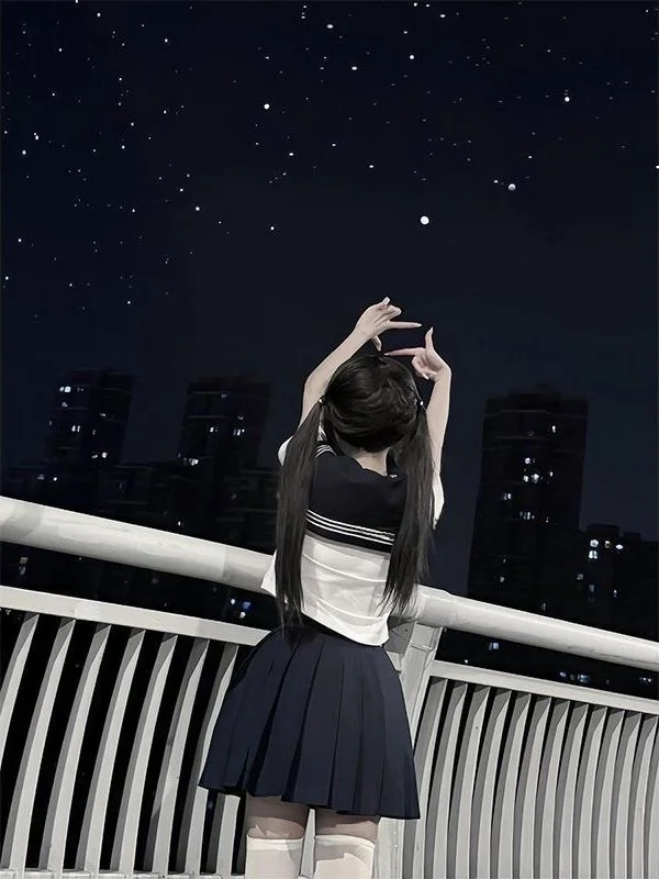 Girls' Uniform School Outfit Short Skirt Set Sailor Suit Short Sleeve Traditional Class Uniforms Starry Night Design
Girls' Uniform School Outfit Short Skirt Set Sailor Suit Short Sleeve Traditional Class Uniforms Starry Night Design