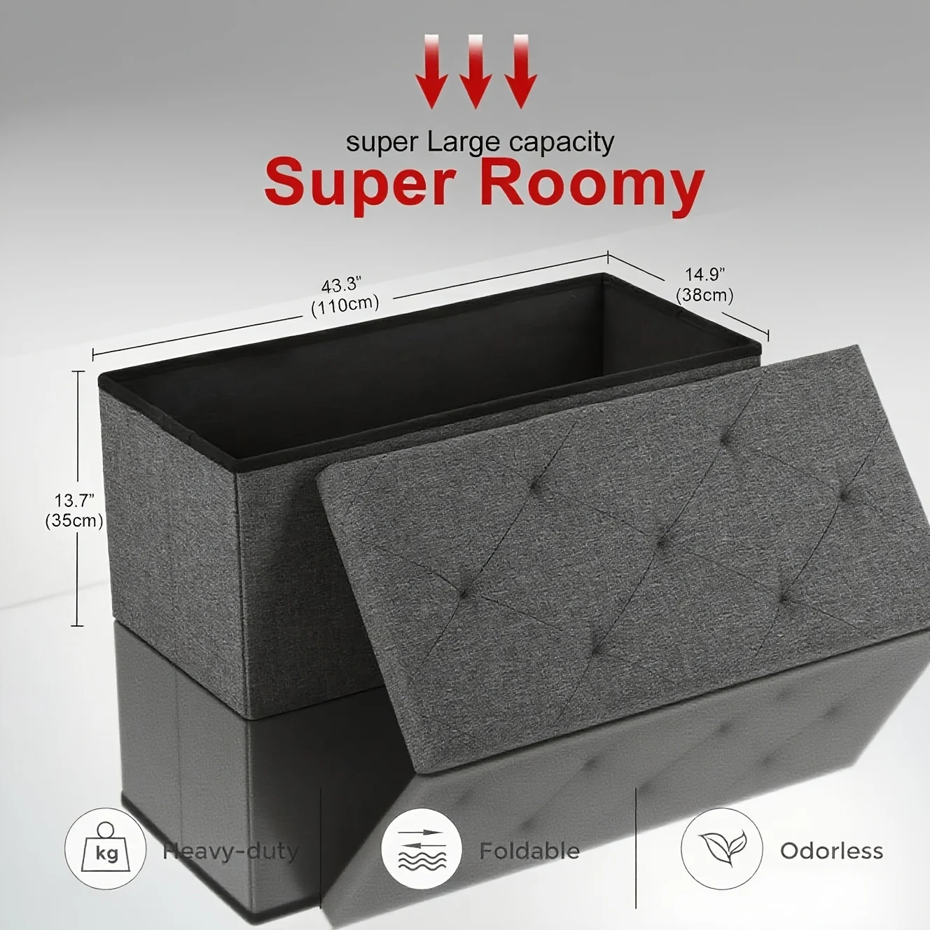 Storage Ottoman Bench with Bins, 43in Storage Bench for Bedroom End Of Bed, Folding Foot Rest Ottoman for Living Room Max 660lbs, Fabric Ottomans, Grey
Storage Ottoman Bench with Bins, 43in Storage Bench for Bedroom End Of Bed, Folding Foot Rest Ottoman for Living Room Max 660lbs, Fabric Ottomans, Grey