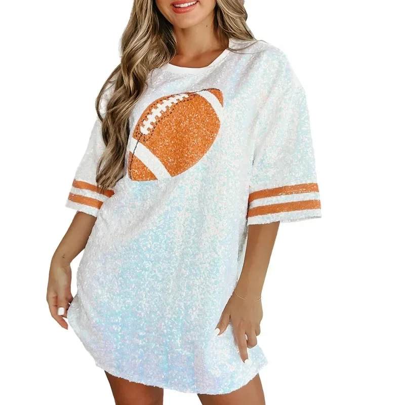 2024 Women Sequined Loose Long T-Shirts Summer Oversized Short Sleeve Crew Neck Fashion Rugby Print Tee Tops Streetwear YDL22
2024 Women Sequined Loose Long T-Shirts Summer Oversized Short Sleeve Crew Neck Fashion Rugby Print Tee Tops Streetwear YDL22