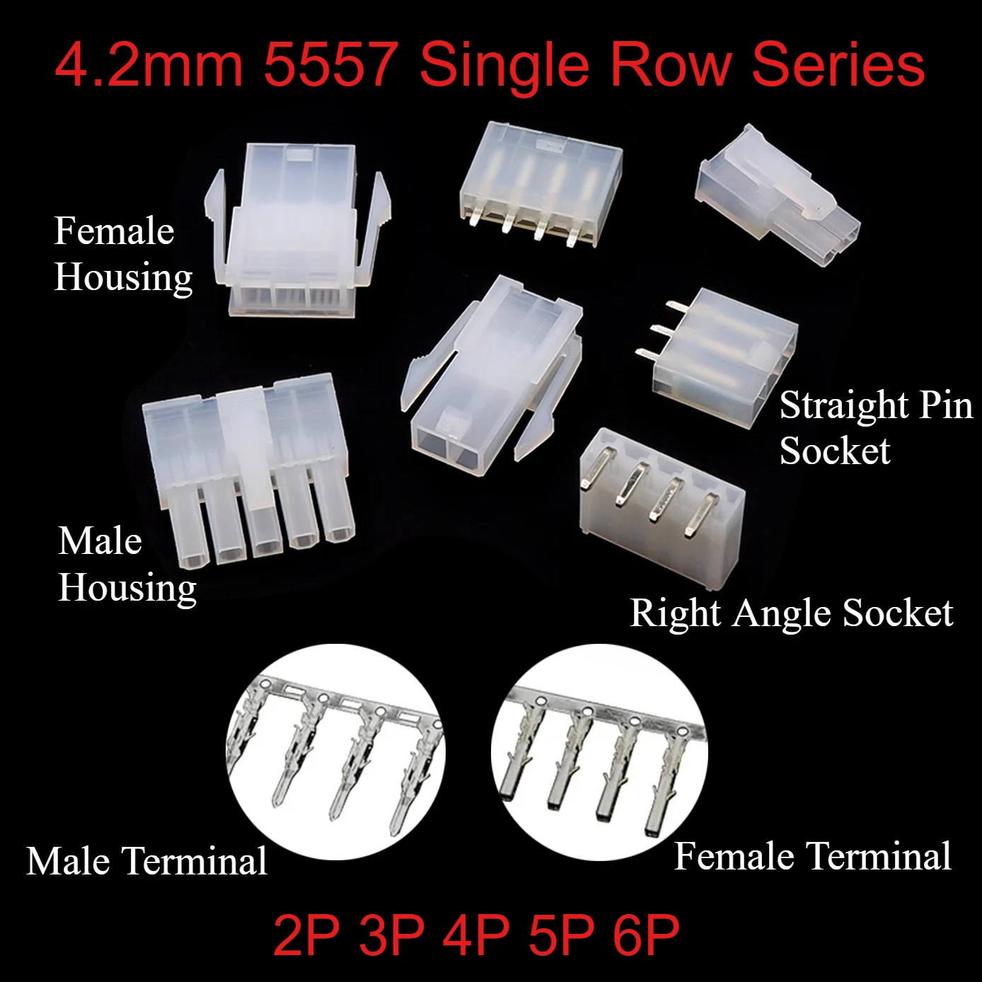10Sets 4.2mm Pitch MOLEX Mini-Fit 5557/5559 Single Row 2/3/4/5/6P Male Female Housing Terminal Straight/Curved Needle Connector
10Sets 4.2mm Pitch MOLEX Mini-Fit 5557/5559 Single Row 2/3/4/5/6P Male Female Housing Terminal Straight/Curved Needle Connector