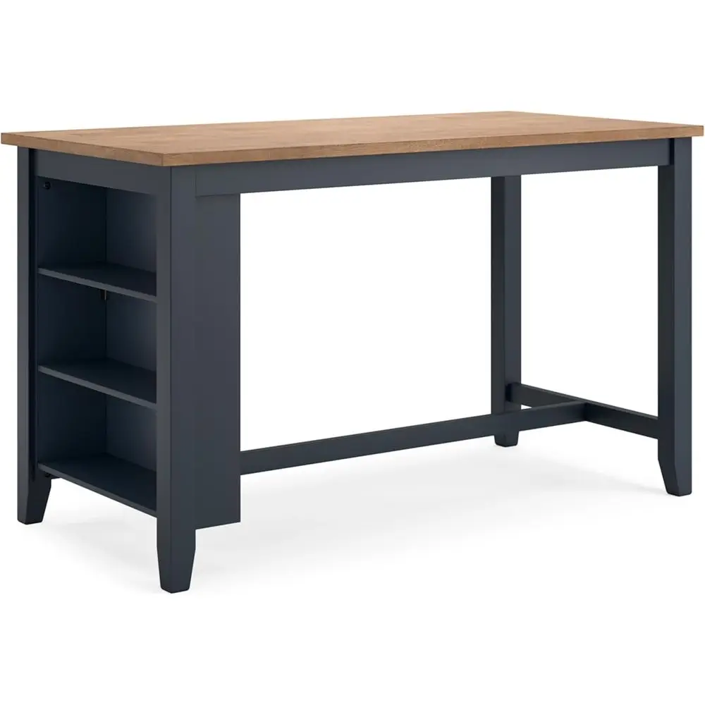 Counter Height Dining Table with 3 Shelves and Trestle Base, Light Brown & Blue
Counter Height Dining Table with 3 Shelves and Trestle Base, Light Brown & Blue