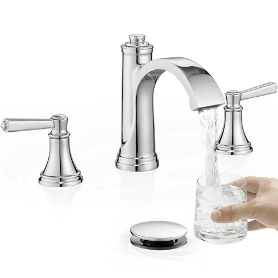 Waterfall Chrome Bathroom Faucet for Vanity and Restroom Brass Chrome 3-Hole Widespread Design Pop-Up Drain cUPC Lines 2 Handle
Waterfall Chrome Bathroom Faucet for Vanity and Restroom Brass Chrome 3-Hole Widespread Design Pop-Up Drain cUPC Lines 2 Handle