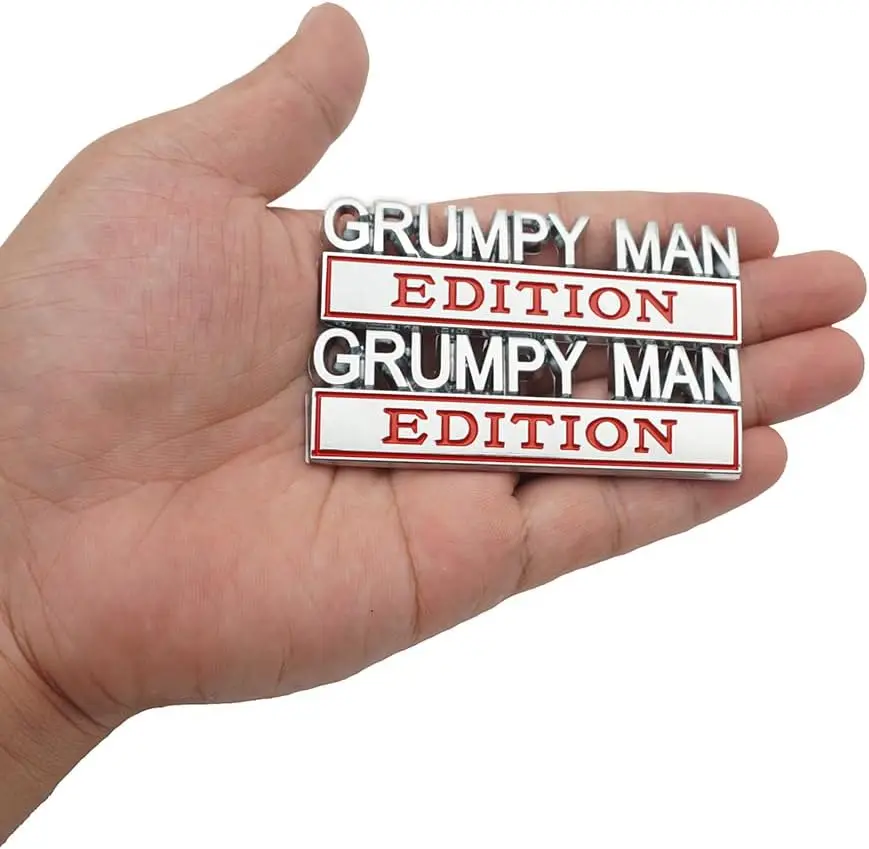 2pcs Metal Grumpy Man Edition Door Tailgate Bumper Emblem Bsdge Decals for Universal Vehicle,Car,Truck,SUV Decor(Silver Red)
2pcs Metal Grumpy Man Edition Door Tailgate Bumper Emblem Bsdge Decals for Universal Vehicle,Car,Truck,SUV Decor(Silver Red)