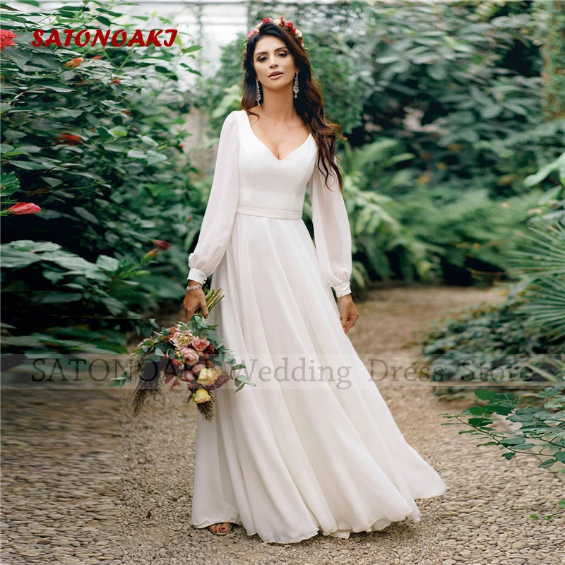Elegant Boho V-Neck Puff Sleeve Chiffon Wedding Dress for Women A-Line Floor Length Backless Bride Gown Vestido De Novia Custom
Elegant Boho V-Neck Puff Sleeve Chiffon Wedding Dress for Women A-Line Floor Length Backless Bride Gown Vestido De Novia Custom