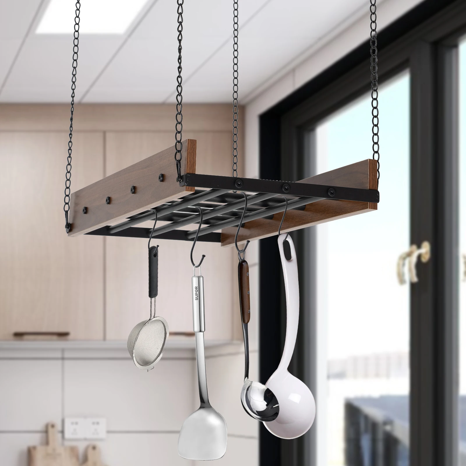 Pot Rack Hanging Pot Rack Ceiling Mount, Vintage Pot Hangers with Movable Hooks and Cross Steel Pipe for Kitchen, Bathroom
Pot Rack Hanging Pot Rack Ceiling Mount, Vintage Pot Hangers with Movable Hooks and Cross Steel Pipe for Kitchen, Bathroom