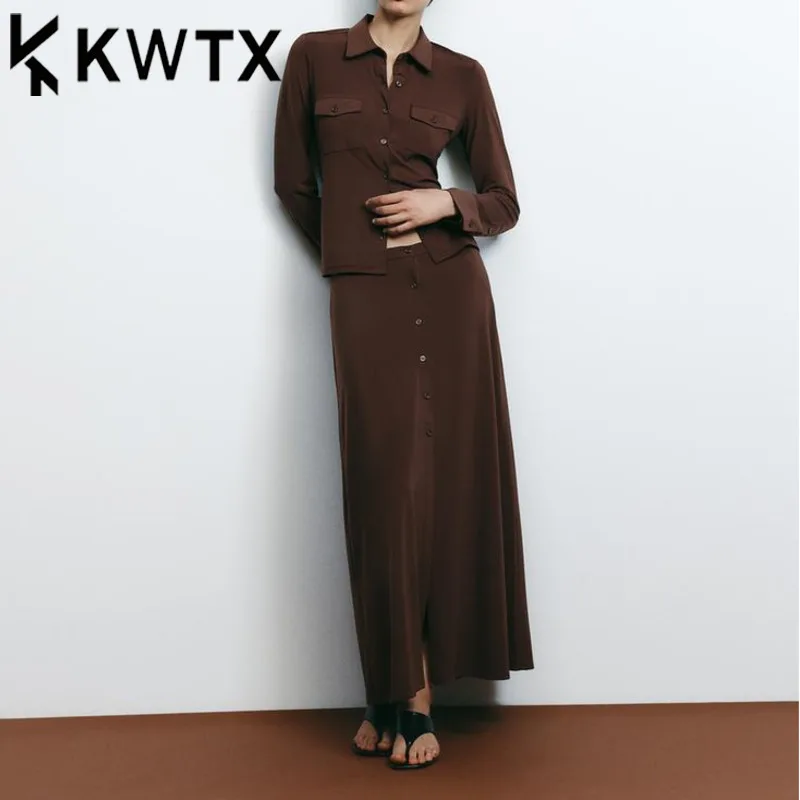 KWTX 2025 Spring Women’s Two Piece Set Brown Pocket Shirt & Pencil Skirt Comfort Elegant High Quality Designer Office Outfit
KWTX 2025 Spring Women’s Two Piece Set Brown Pocket Shirt & Pencil Skirt Comfort Elegant High Quality Designer Office Outfit