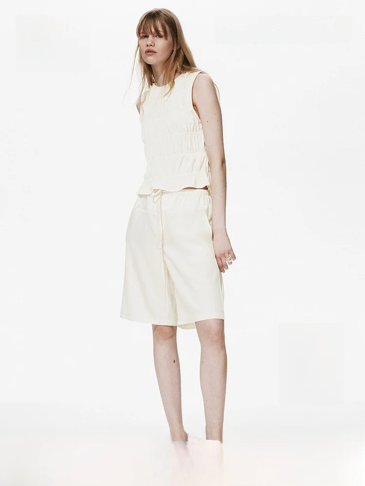H&M Summer New Women's Double Fabric Drawstring Shorts Casual Style Natural Waist Glue Fiber Nylon Straight Tube Loose Fit
H&M Summer New Women's Double Fabric Drawstring Shorts Casual Style Natural Waist Glue Fiber Nylon Straight Tube Loose Fit