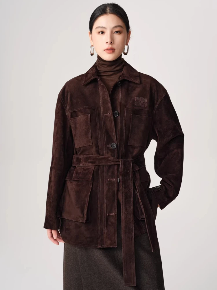 Vintage Casual Genuine Leather Jackets for Women Spring Autumn 2026 New High-end Simple Real Sheepskin Suede Coat with Belt
Vintage Casual Genuine Leather Jackets for Women Spring Autumn 2026 New High-end Simple Real Sheepskin Suede Coat with Belt