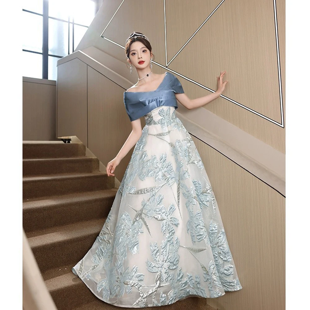 French Boat Neck Evening Dress Women Blue Patchwork Printed Cocktail Dresses Elegant Modern Off the Shoulder Pleated Prom Gown
French Boat Neck Evening Dress Women Blue Patchwork Printed Cocktail Dresses Elegant Modern Off the Shoulder Pleated Prom Gown