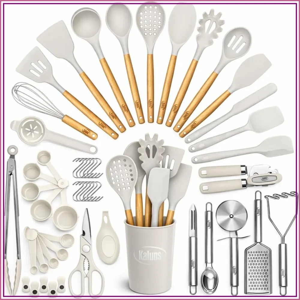50 PCS Silicone Kitchen Utensils Set - 800°F Heat Resistant Non-Stick Cooking Tools with Wooden Handles - Spatula, Turner, Can Opener, Masher
50 PCS Silicone Kitchen Utensils Set - 800°F Heat Resistant Non-Stick Cooking Tools with Wooden Handles - Spatula, Turner, Can Opener, Masher