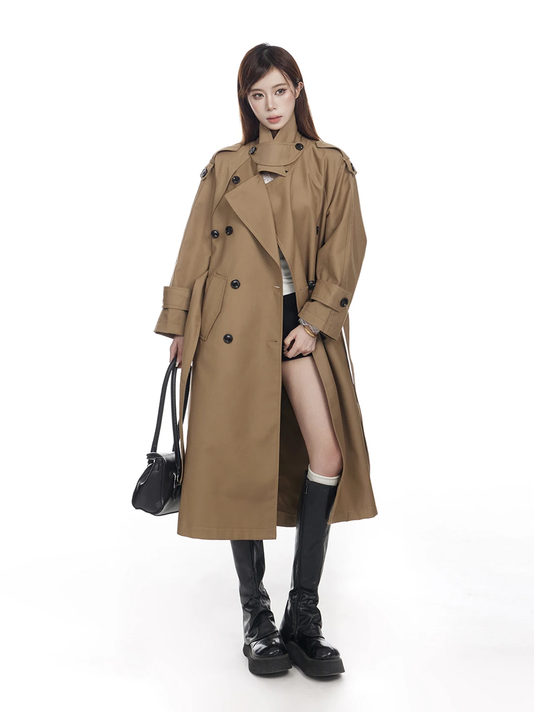Khaki Color Women's Long Coat Loose Fit Double Breasted Belted Double Collar Autumn New Sle Commuter Korean Sle Long Sve
Khaki Color Women's Long Coat Loose Fit Double Breasted Belted Double Collar Autumn New Sle Commuter Korean Sle Long Sve