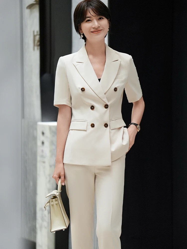Qiang Feifei Summer Thin ort Sve Suit Set Women's Pants Front Desk Work orm Hotel Manager Profional Formal Wear
Qiang Feifei Summer Thin ort Sve Suit Set Women's Pants Front Desk Work orm Hotel Manager Profional Formal Wear