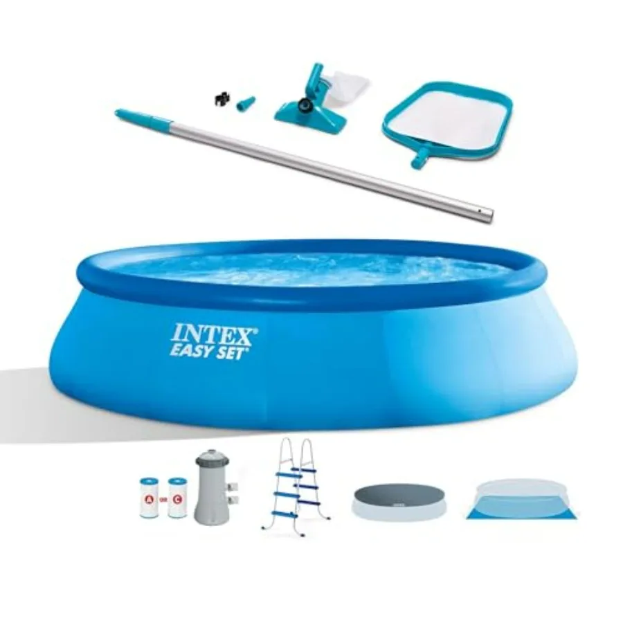 Outdoor above ground inflatable swimming pool set: PVC, blue, easy setup with ladder, filter pump, cover, and cleaning kit
Outdoor above ground inflatable swimming pool set: PVC, blue, easy setup with ladder, filter pump, cover, and cleaning kit