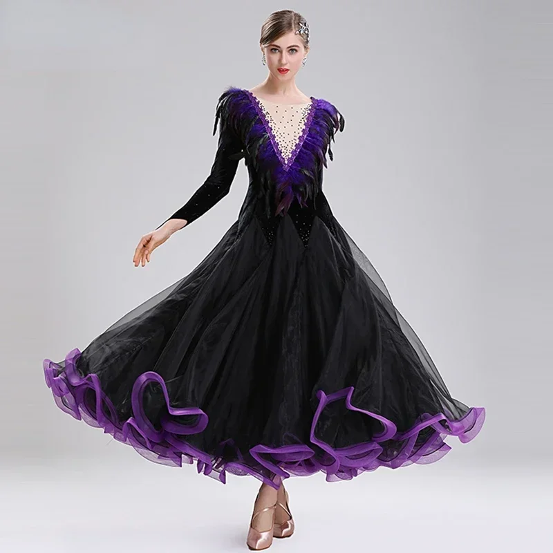 Black Standard Ballroom Dance Modern Dress Long Sleeve Feather Waltz Tango Foxtrot Dance Wear Elegant Big Swing Waltz Dress
Black Standard Ballroom Dance Modern Dress Long Sleeve Feather Waltz Tango Foxtrot Dance Wear Elegant Big Swing Waltz Dress