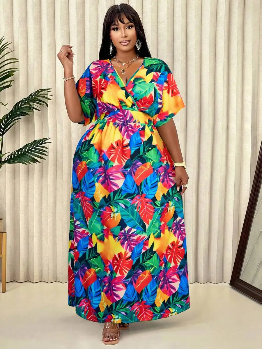 Plus Size Women Tropical Leaf Print V-Neck Short Sleeve Maxi Dress Casual Summer Vacation
Plus Size Women Tropical Leaf Print V-Neck Short Sleeve Maxi Dress Casual Summer Vacation
