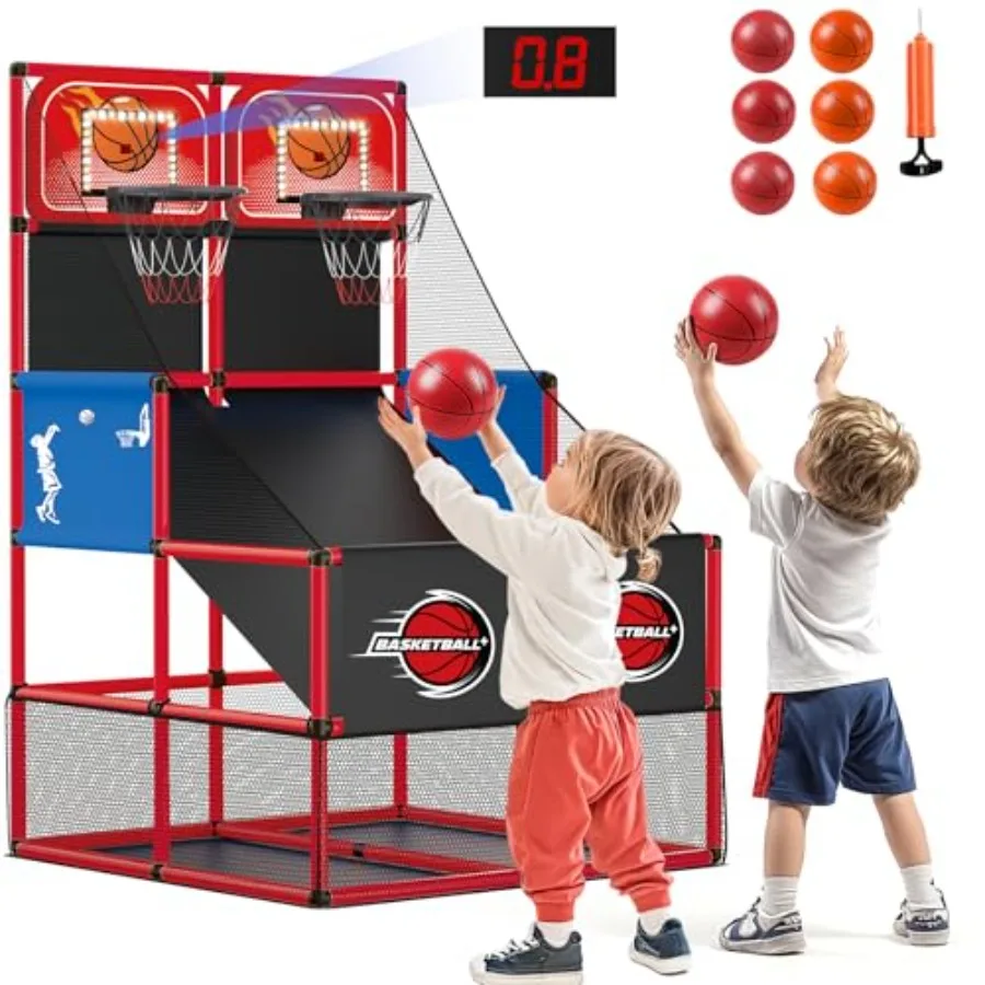 Double Basketball Hoop Arcade Game Set with 6 Balls Electronic Scoreboard LED Light, Indoor and Outdoor Play, Birthday/Hallowee
Double Basketball Hoop Arcade Game Set with 6 Balls Electronic Scoreboard LED Light, Indoor and Outdoor Play, Birthday/Hallowee