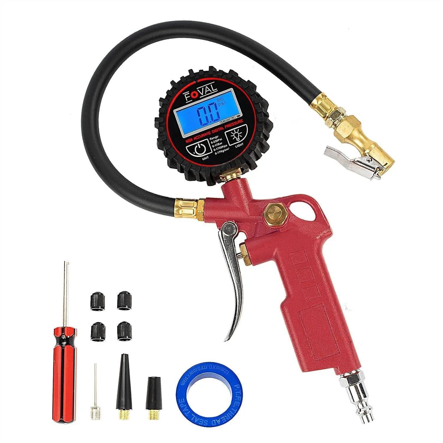 Digital Tire Inflator with Pressure Gauge 250 PSI, Rubber Hose & Quick Connect Coupler for Accurate Air Pumping
Digital Tire Inflator with Pressure Gauge 250 PSI, Rubber Hose & Quick Connect Coupler for Accurate Air Pumping