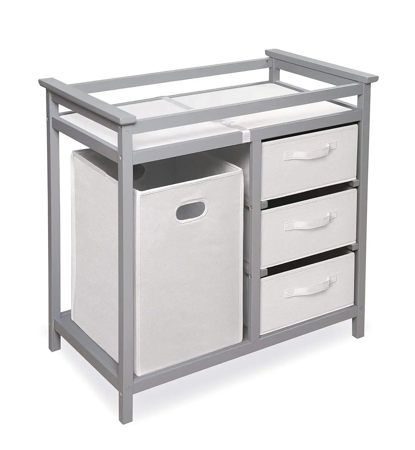 Modern Baby Changing Table with Laundry Hamper 3 Storage Drawers and Pad Diaper Change Station Cool Gray/White
Modern Baby Changing Table with Laundry Hamper 3 Storage Drawers and Pad Diaper Change Station Cool Gray/White
