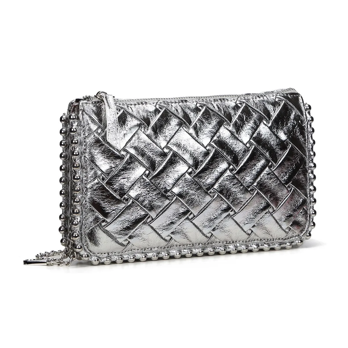 Fashion Silver Woven Pu Leather Clutch Bag for Women Designer Punk Deading Rivet Shoulder Crossbody Bags Small Female Purse 2025
Fashion Silver Woven Pu Leather Clutch Bag for Women Designer Punk Deading Rivet Shoulder Crossbody Bags Small Female Purse 2025