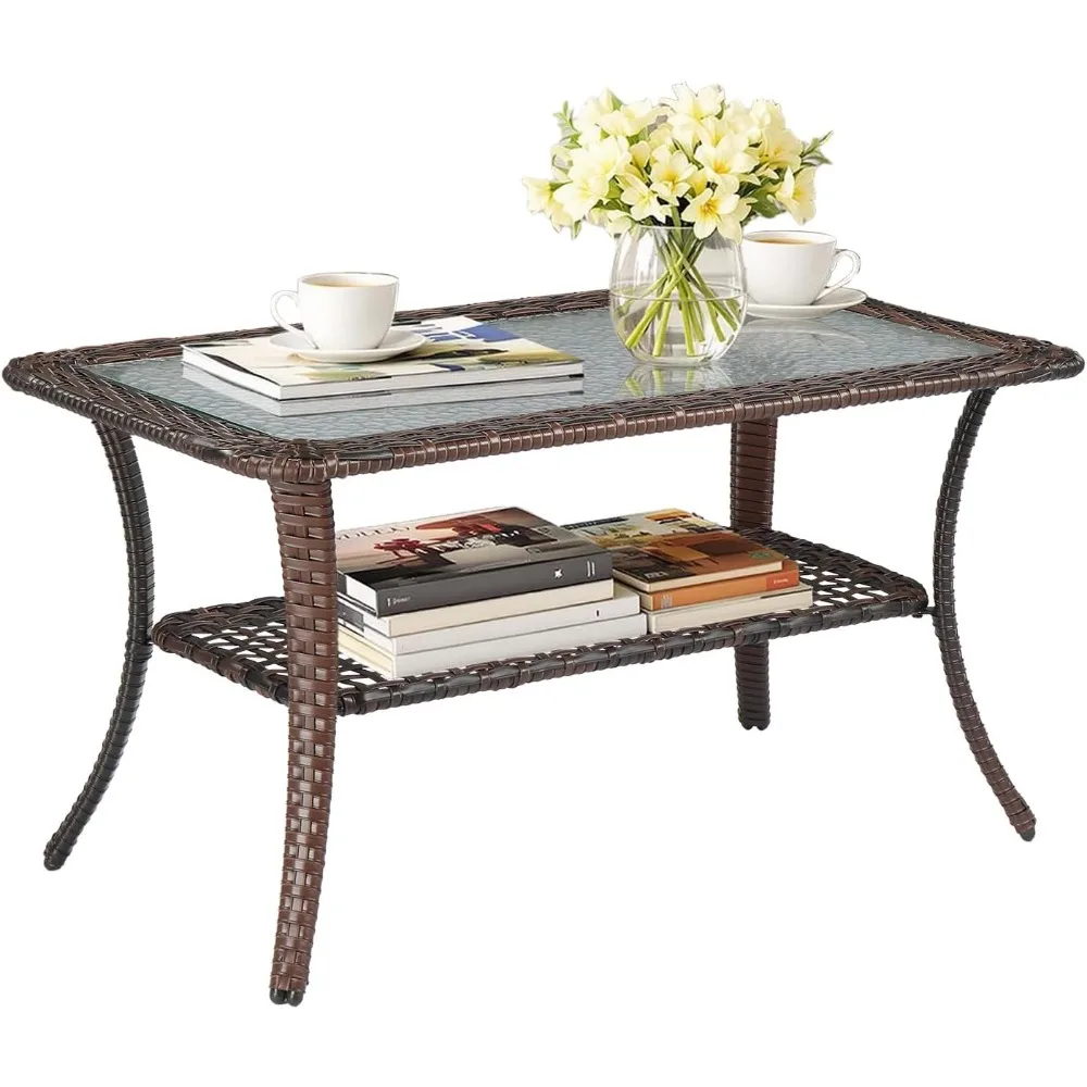 Outdoor Coffee Table with Storage Wicker Patio Coffee Table, Tempered Glass Top Coffee Table for Patio Outside Balcony Po
Outdoor Coffee Table with Storage Wicker Patio Coffee Table, Tempered Glass Top Coffee Table for Patio Outside Balcony Po