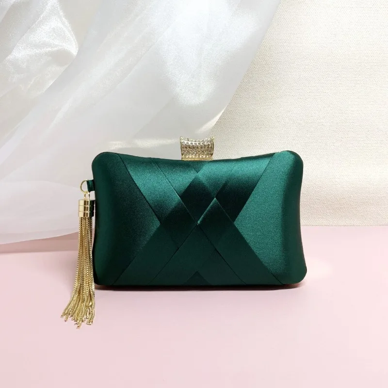 Women Emerald Green Satin Evening Clutch Bag Tassel Rhinestone Solid Woven Purse Elegant Wedding Party Cocktail Formal Handbag
Women Emerald Green Satin Evening Clutch Bag Tassel Rhinestone Solid Woven Purse Elegant Wedding Party Cocktail Formal Handbag