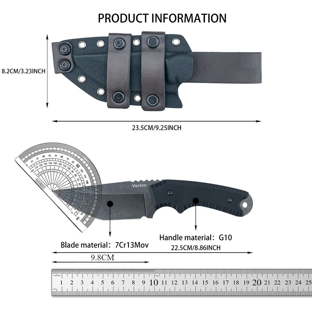 Verkto Camping Fixed Blade Knife 7Cr13Mov Blade G10 Handle with Sheath Outdoor Fishing Hunting Knives for Outdoor Tactical Tools
Verkto Camping Fixed Blade Knife 7Cr13Mov Blade G10 Handle with Sheath Outdoor Fishing Hunting Knives for Outdoor Tactical Tools