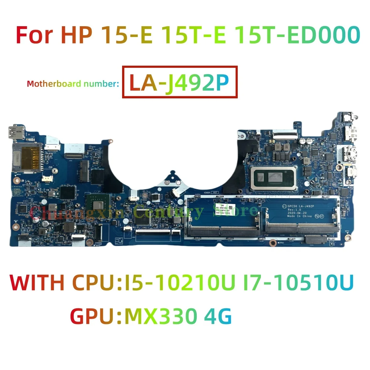 Suitable for HP ProBook 15-E 15T-E 15T-ED000 laptop motherboard LA-J492P with CPU I5 I7 10TH MX330 4G GPU 100% Tested
Suitable for HP ProBook 15-E 15T-E 15T-ED000 laptop motherboard LA-J492P with CPU I5 I7 10TH MX330 4G GPU 100% Tested