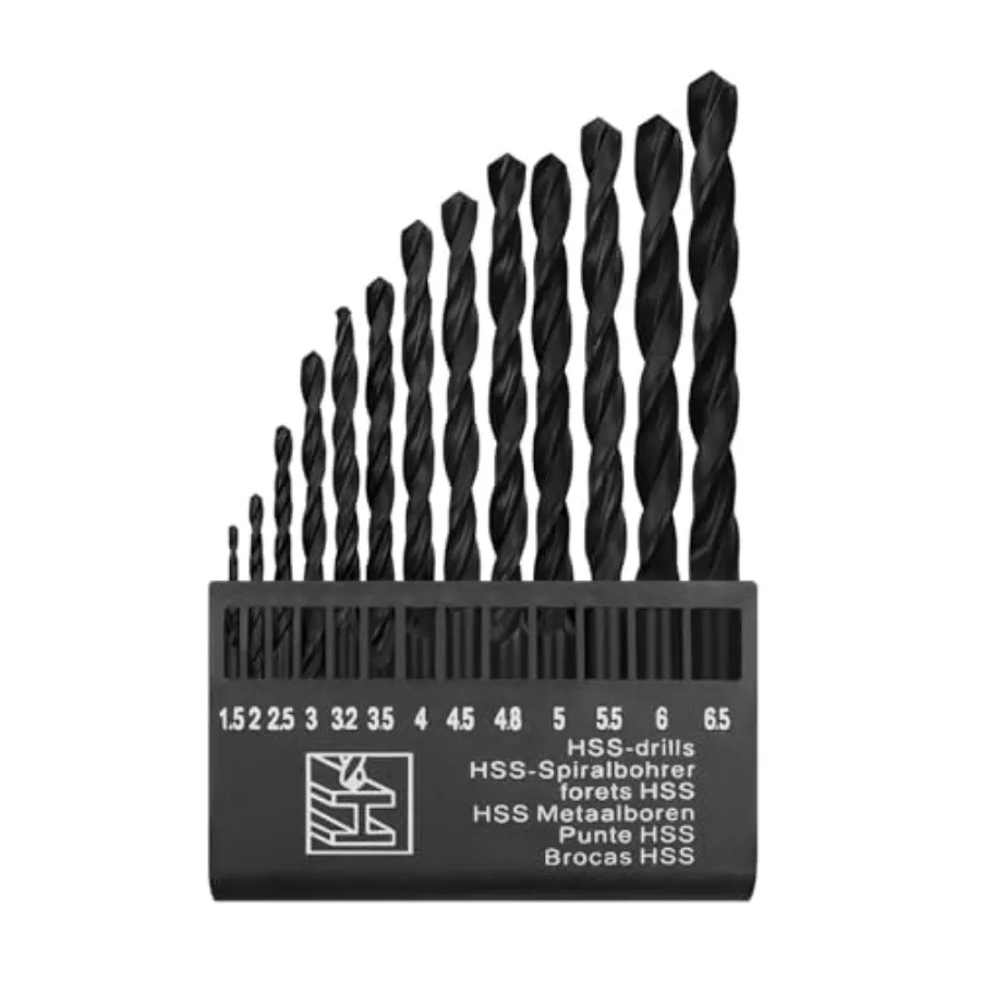 Cobalt Drill Bit Set, 13PCS High-Speed Steel, Black, Suitable for Metal, Wood, and Plastic, Size from 1.5mm up to 6.5mm
Cobalt Drill Bit Set, 13PCS High-Speed Steel, Black, Suitable for Metal, Wood, and Plastic, Size from 1.5mm up to 6.5mm